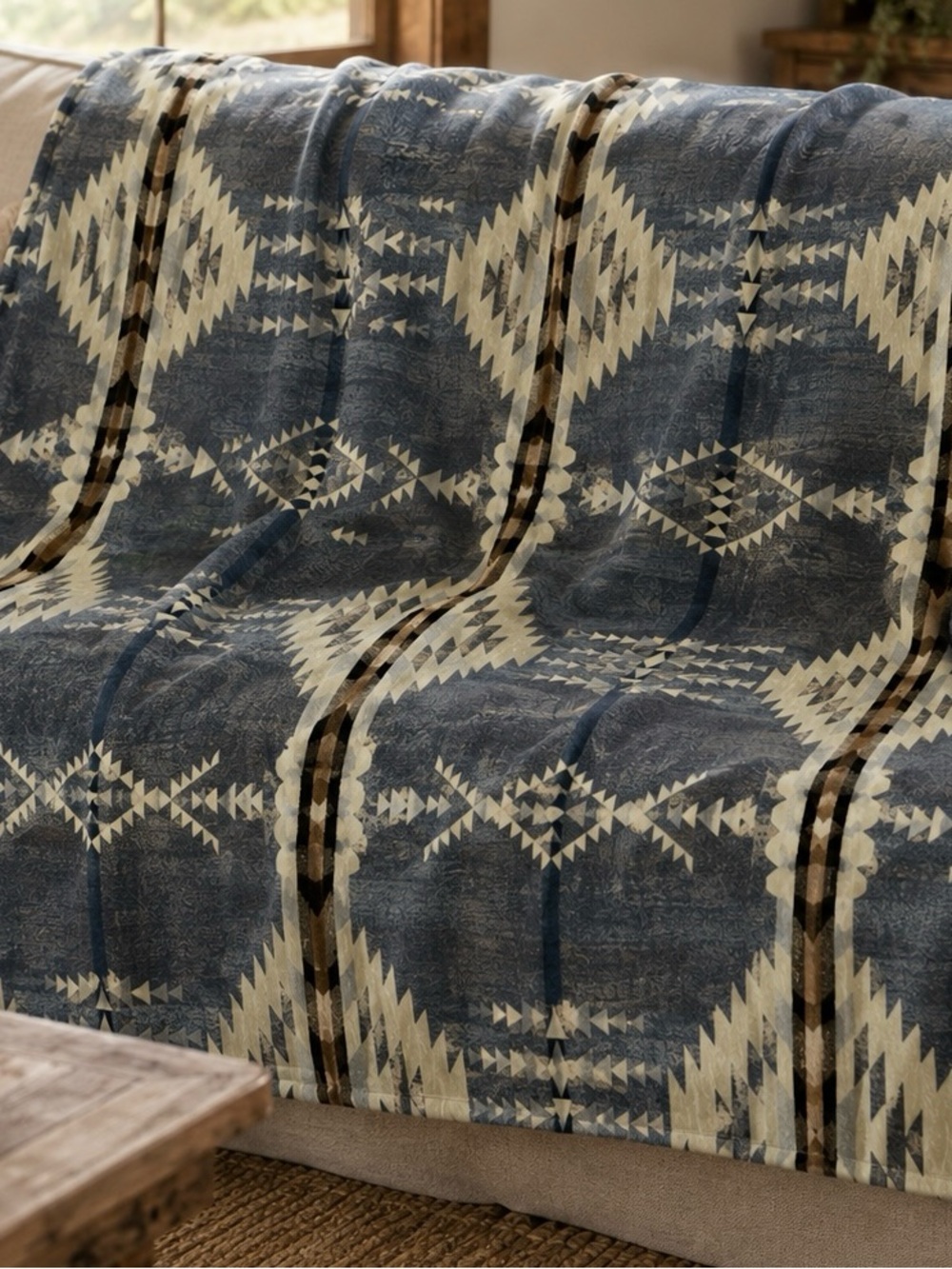 Alpaca wool queen size blanket. Gray and cream tones. Made by artisans/Ecuador - Picture 2 of 3
